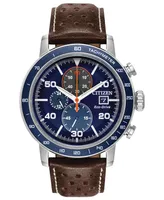 Citizen Eco-Drive Men's Chronograph Brycen Chestnut Brown Leather Strap Watch 44mm