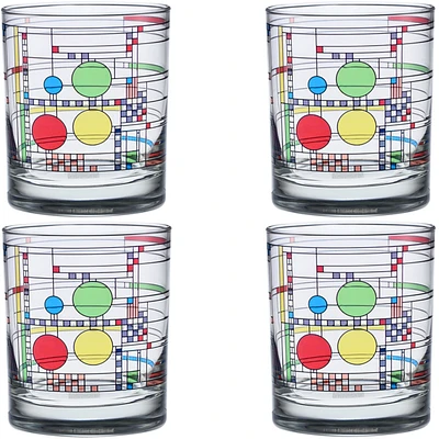 Frank Lloyd Wright Coonley Playhouse 14oz Double Old Fashioned Glass, Set of 4