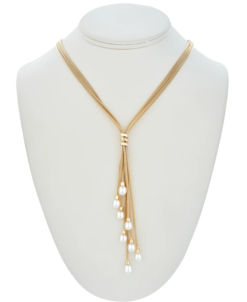 Cultured Freshwater Pearl (6-1/2 mm) Multi-Strand 18" Lariat Necklace in 14k Gold-Plated Sterling Silver