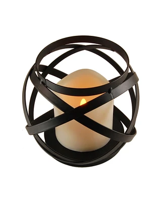 Lumabase Warm Black Banded Metal Lantern with Led Candle