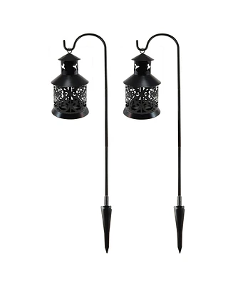 Lumabase Set of 2 Black Metal Lantern Candle Holder and 30" Shepherd's Hook