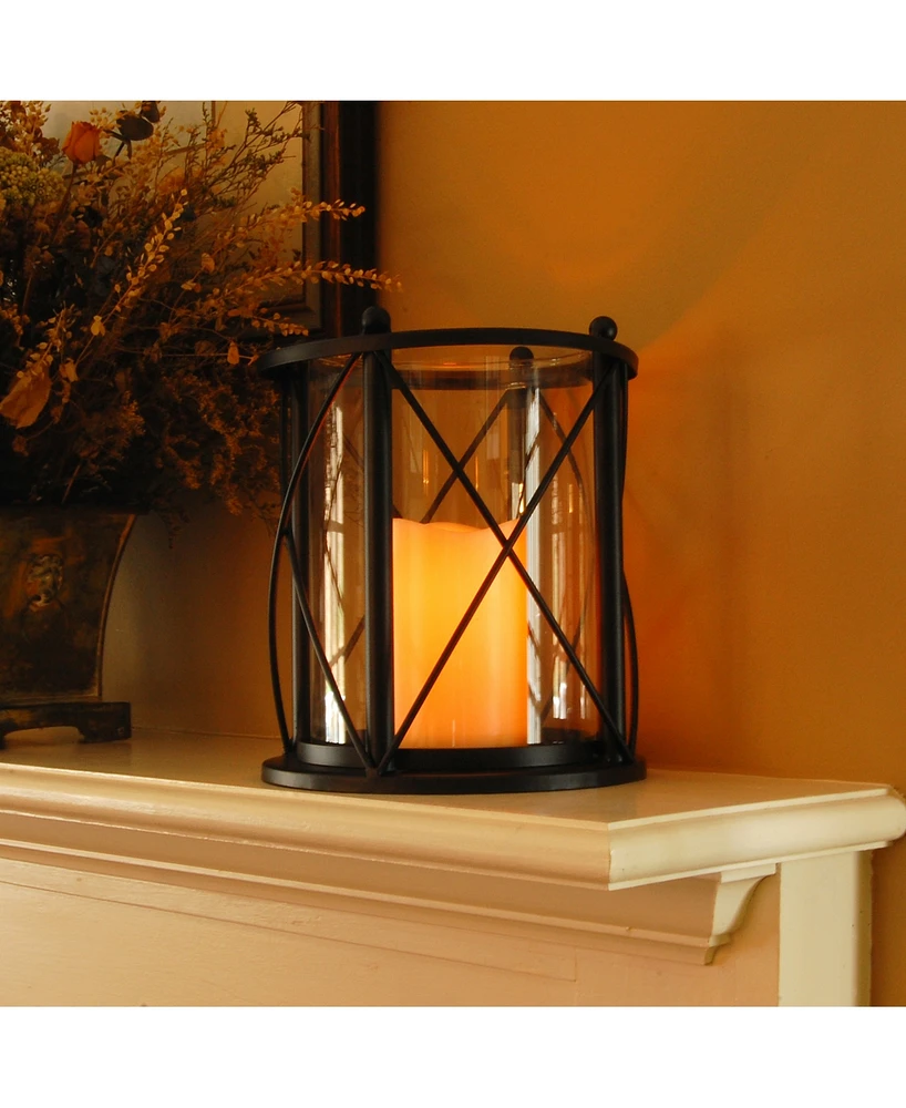 Lumabase Black Round Criss Cross Metal Lantern with Led Candle