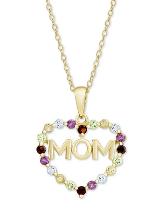 Multi-Gemstone Mom Heart 18" Pendant Necklace (7/8 ct. t.w.) in 18k Gold-Plated Sterling Silver