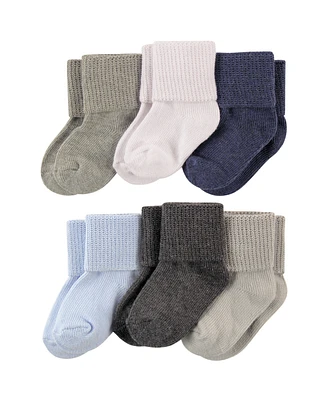 Luvable Friends Baby Boys Newborn Socks Set, Blue Gray, Months