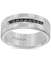 Triton Men's Tungsten and Sterling Silver Ring, Channel-Set Black Diamond Accent Wedding Band
