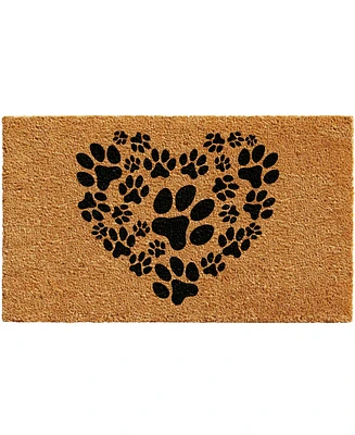 Home & More Heart Paws Natural Coir/Vinyl Doormat, 24" x 36"