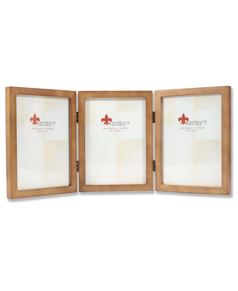 Lawrence Frames 766057T Nutmeg Wood Hinged Triple Picture Frame - 5" x 7"