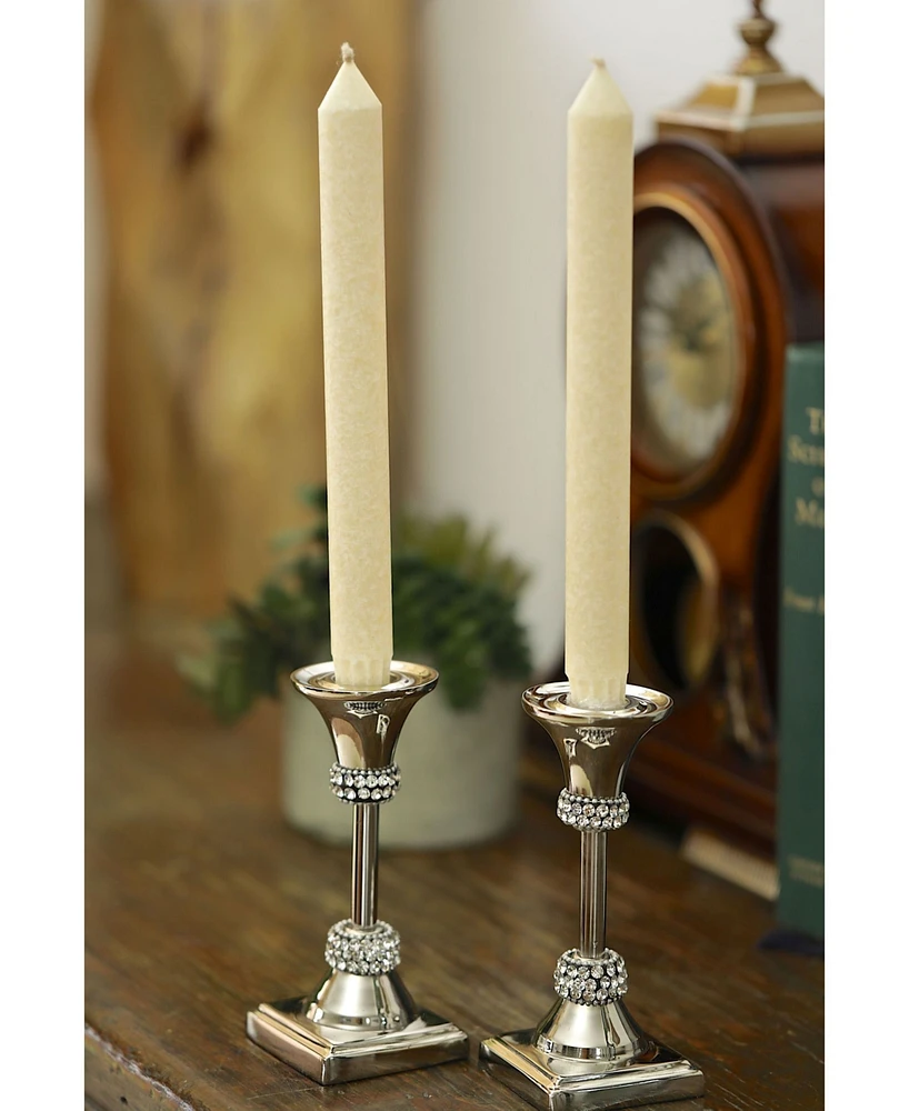 Classic Touch Single Stainless Steel Candle Holder with Crystal Diamond Design