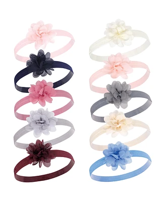 Hudson Baby Girls Headbands 10pk, Chiffon Cream Blush, 0-24 Months