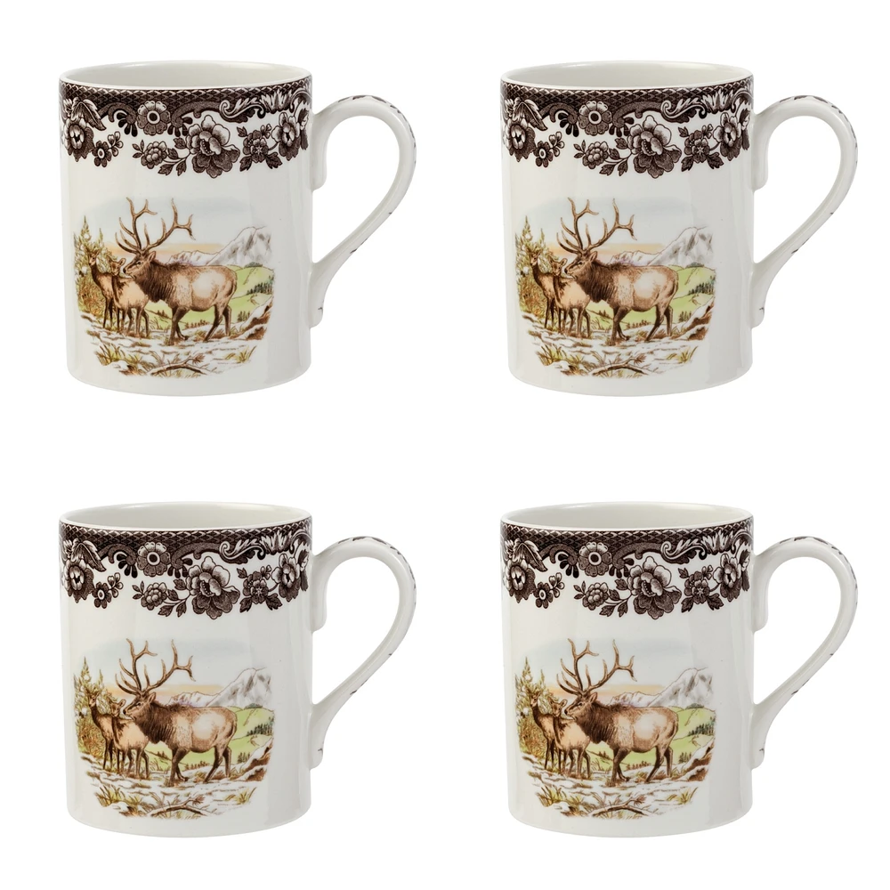 Spode Woodland Elk Mugs, Set of 4