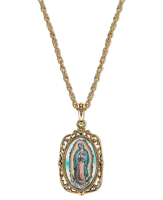 Symbols of Faith 14K Gold-Dipped Enamel Lady of Guadalupe Medallion Necklace 24"
