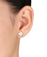 Opal (2-1/2 ct. t.w.) and White Topaz (1/4 ct. t.w.) Swirl Halo Stud Earrings in 18k Gold over Sterling Silver