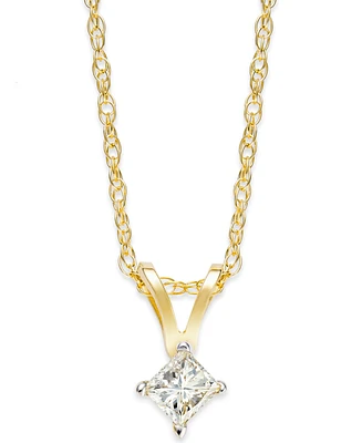 Princess-Cut Diamond Pendant Necklace in 10k Yellow or White Gold (1/10 ct. t.w.)