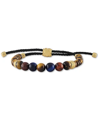 Esquire Men's Jewelry Multicolor Tiger's Eye Bead Bolo Bracelet in 14k Gold-Plated Sterling Silver, Created for Macy's