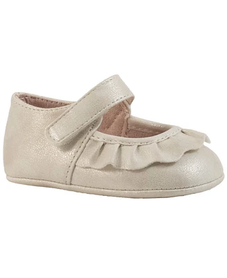 Baby Deer Girl Shimmer Pu Mary Jane with Pleated Scallop Overlay
