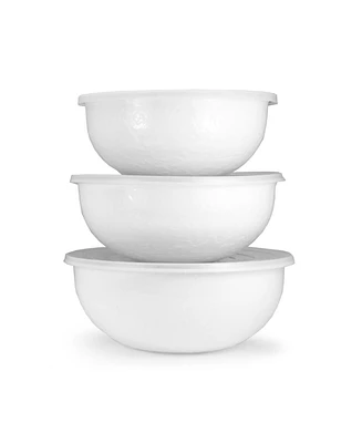 Golden Rabbit Solid White Enamelware Collection Mixing Bowls, Set of 3