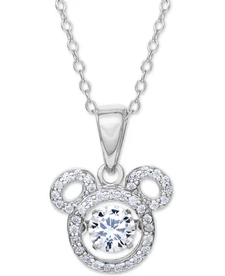 Disney Cubic Zirconia Mickey Mouse 15"+2" extender Pendant Necklace in Sterling Silver