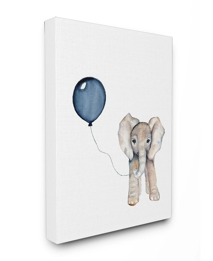Stupell Industries Baby Elephant with Blue Balloon Canvas Wall Art, 24" x 30"