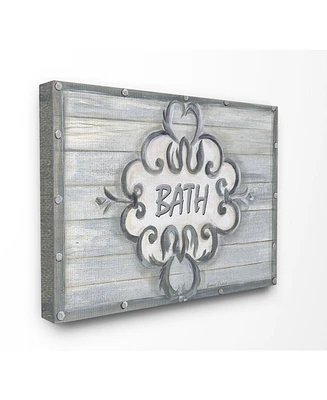 Stupell Industries Home Decor Collection Bath Gray Bead Board with Scroll Plaque Bathroom Canvas Wall Art, 16" x 20"