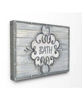 Stupell Industries Home Decor Collection Bath Gray Bead Board with Scroll Plaque Bathroom Canvas Wall Art, 16" x 20"