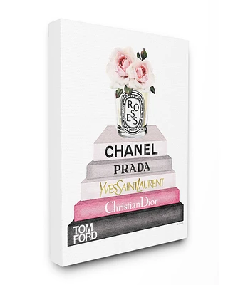 Stupell Industries Book Stack Fashion Candle Pink Rose Canvas Wall Art, 16" x 20"