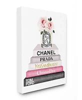 Stupell Industries Book Stack Fashion Candle Pink Rose Canvas Wall Art, 16" x 20"