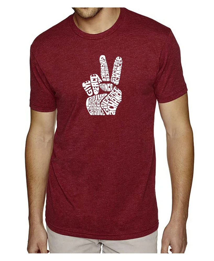 La Pop Art Men's Premium Word T-Shirt - Peace Fingers