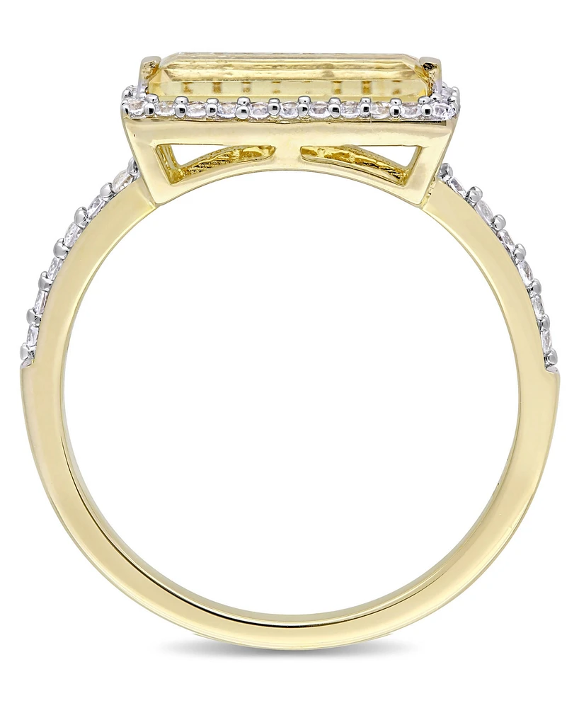 Baguette Cut Citrine (1-1/5 ct. t.w) and White Sapphire (1/3 t.w.) Halo Ring 18k Yellow Gold Over Sterling Silver