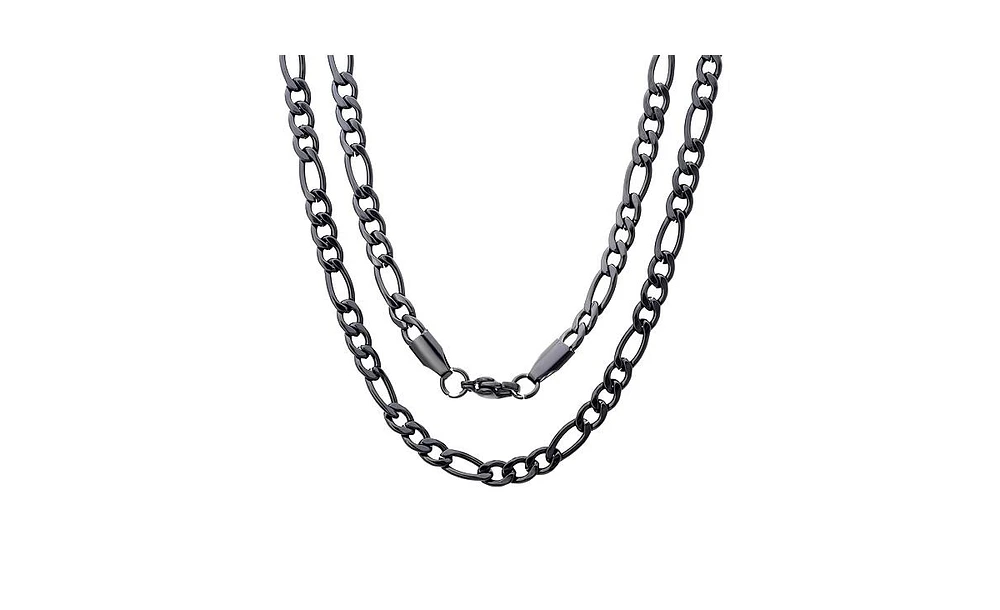 Steeltime Men's black Ip Plated Stainless Steel Figaro Chain Link Necklaces