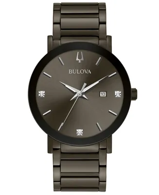 Bulova Men's Millennia Diamond-Accent Gray Stainless Steel Bracelet Watch 42mm