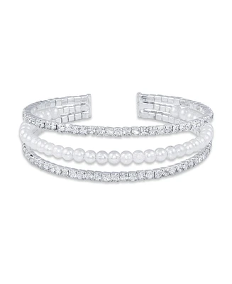 Macy's 3 Row Crystals with Imitation Pearl Coil Cuff Bracelet