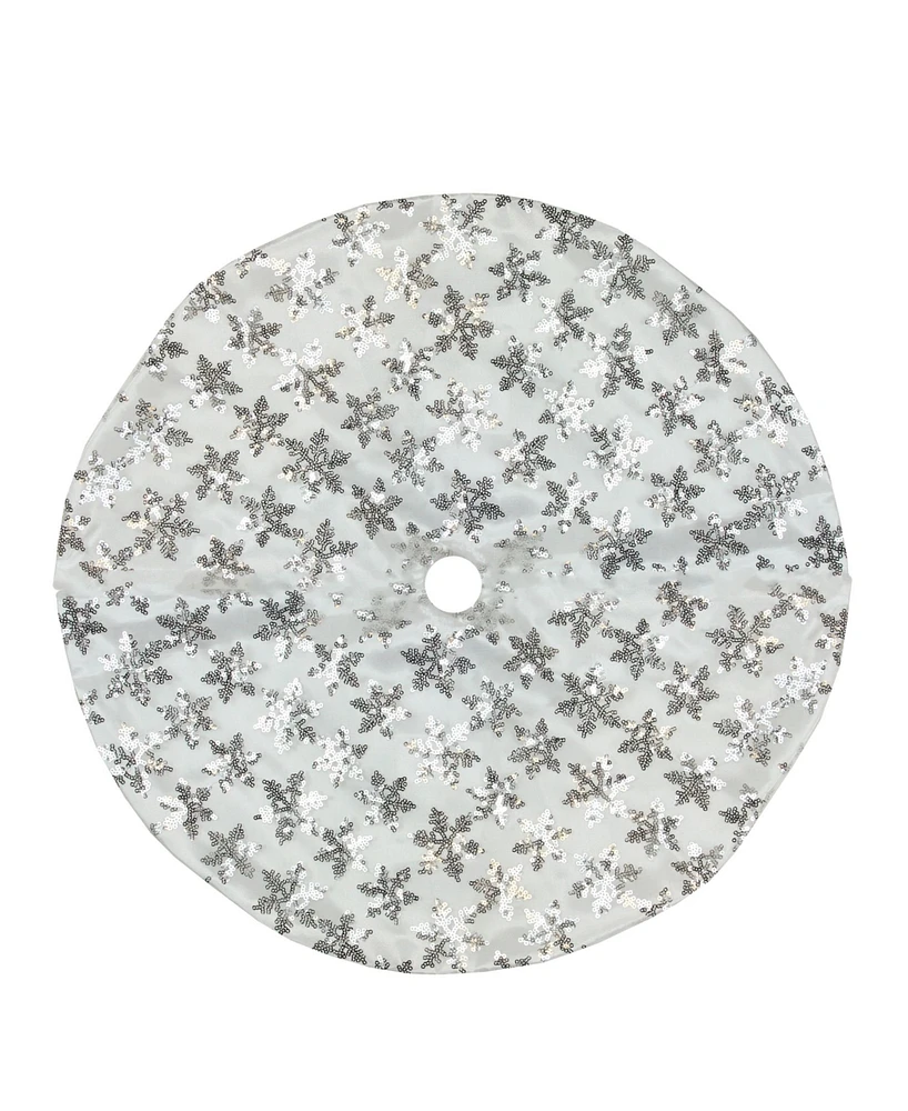 Northlight 20" White and Silver Sequin Snowflake Pattern Mini Christmas Tree Skirt