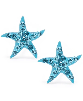 Light Aqua Crystal Pave Starfish Stud Earrings in Sterling Silver