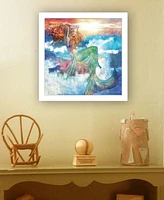 Trendy Decor 4U Sunset Mermaid by Bluebird Barn, Ready to hang Framed Print, White Frame, 15" x 15"