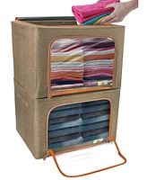 Sorbus 2 Pack Medium Foldable Storage Box - Metal Frame, Oxford Fabric, Large Window & Handles Organization for Bedroom, Linens Clothes (Teal)