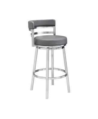 Madrid 26" Counter Height Swivel Gray Artificial leather and Brushed Stainless Steel Bar Stool