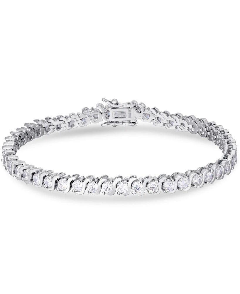 Cubic Zirconia "S" Link Line Bracelet in Silver Plate