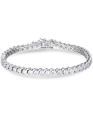 Cubic Zirconia "S" Link Line Bracelet in Silver Plate