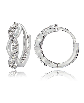 Cubic Zirconia Wrap Huggie Hoop Earrings in Sterling Silver