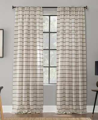 Twill Stripe Anti-Dust Linen Blend Sheer Curtain Panel