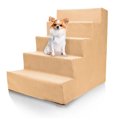 Home Base 5-Step Dog Stairs for Bed, Steps Couch, Pet Stair Cats and Dogs Non-Slip High Density Foam