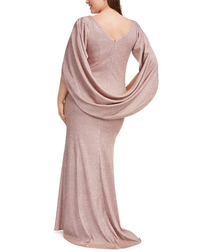 Betsy & Adam Plus Galaxy Glitter Draped Gown