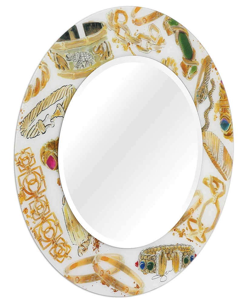Empire Art Direct Gold Charm Round Beveled Wall Mirror on Free Floating Reverse Printed Tempered Art Glass, 36" x 36" x 0.4"