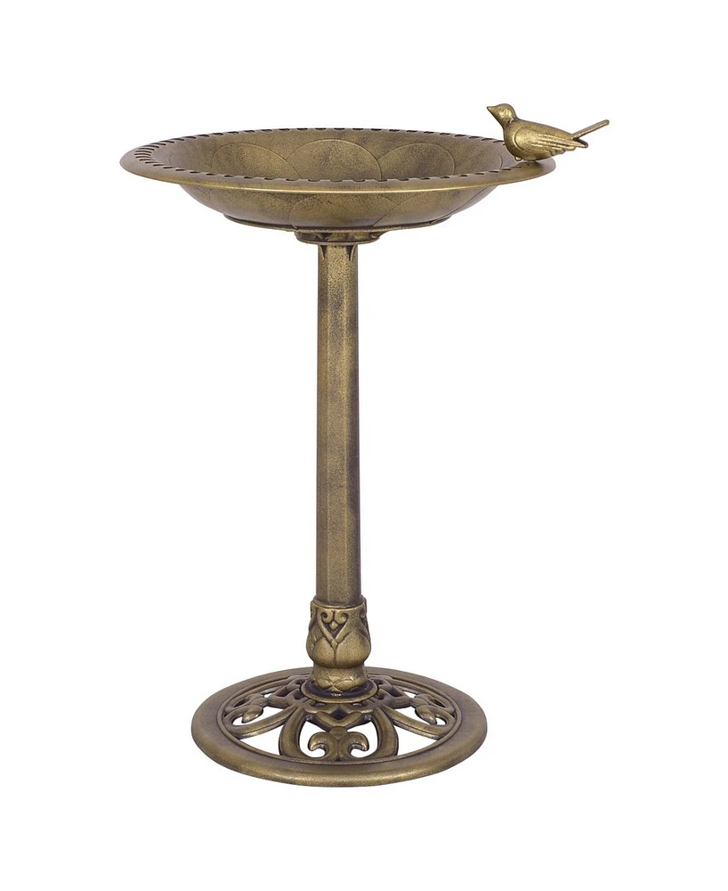Antique Gold Freestanding Pedestal Bird Bath Feeder Outdoor Garden Yard Decor