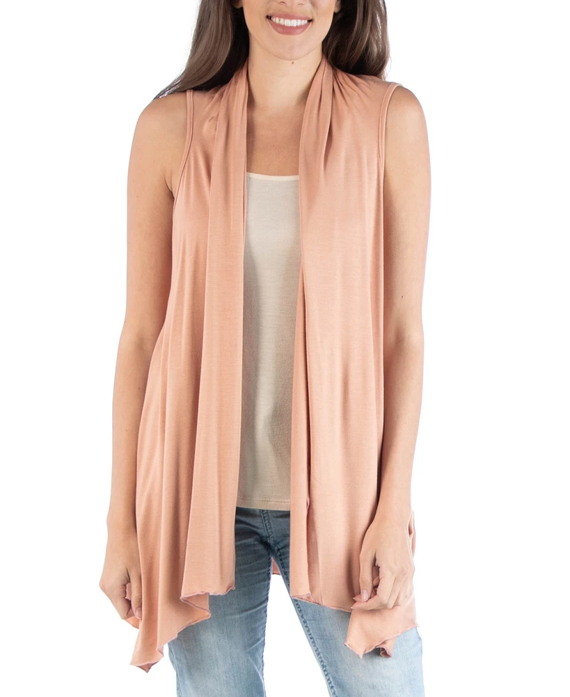 24seven Comfort Apparel Draped Open Front Sleeveless Cardigan Vest