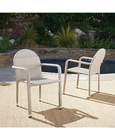 Noble House Aurora Outdoor Armed Stack Chairs with Frame, Set of 2