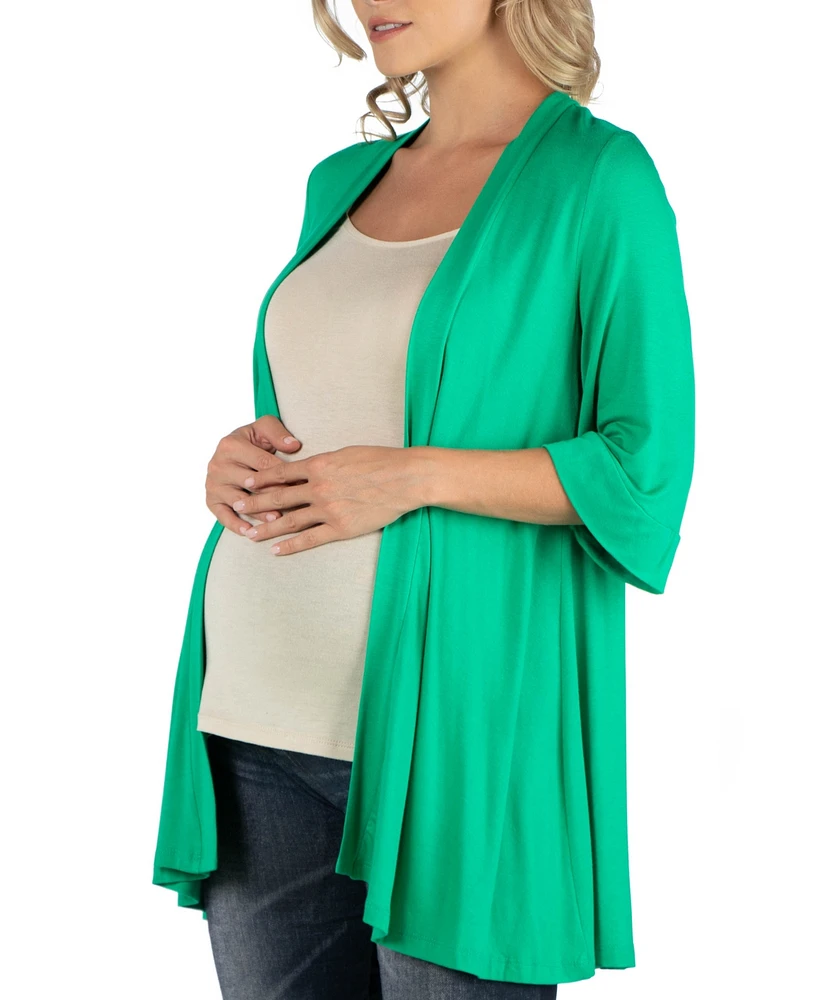 24seven Comfort Apparel Open Front Elbow Length Sleeve Maternity Cardigan