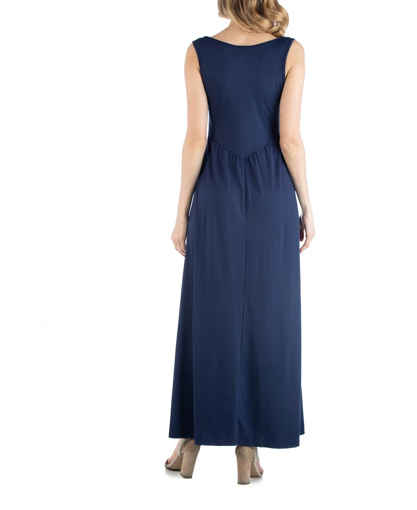 24seven Comfort Apparel Maxi Maternity Sleeveless Dress with Pockets