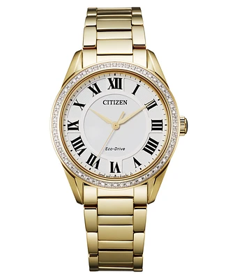 Citizen Eco-Drive Women's Arezzo Diamond Gold-Tone Stainless Steel Bracelet Watch 32mm
