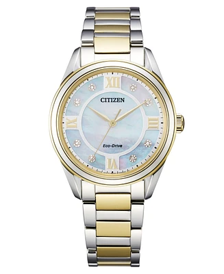 Citizen Eco-Drive Women's Arezzo Diamond-Accent Two-Tone Stainless Steel Bracelet Watch 32mm